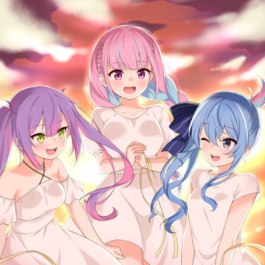 hoshimachi suisei, minato aqua, and tokoyami towa (hololive and 1 more) drawn by felutiahime
