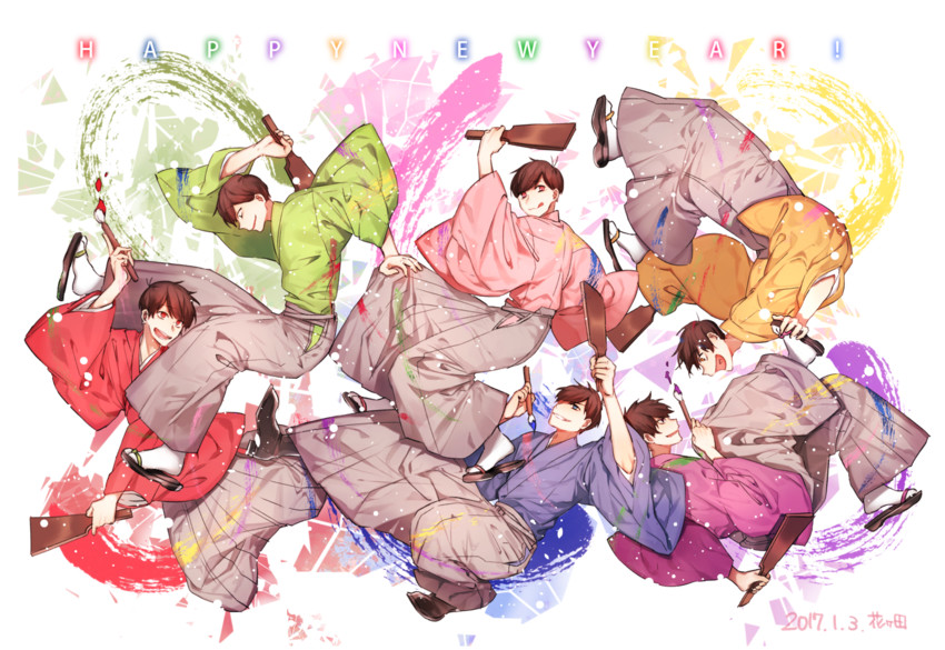 matsuno osomatsu, matsuno karamatsu, matsuno ichimatsu, matsuno jyushimatsu, matsuno choromatsu, and 1 more (osomatsu and 2 more) drawn by hanagata