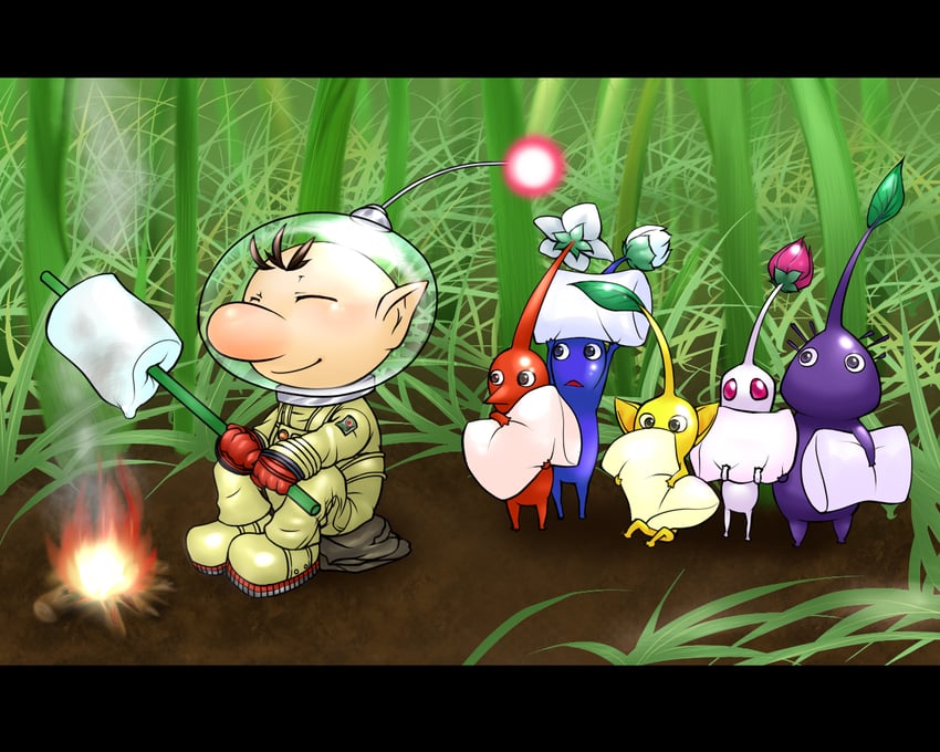 red pikmin, olimar, yellow pikmin, blue pikmin, purple pikmin, and 1 more (pikmin) drawn by rouko605