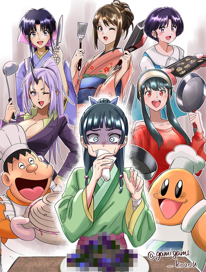 yor briar, tendou akane, maomao, shion, kamiya kaoru, and 3 more (spy x family and 7 more) drawn by gamigami_maou_(artist)