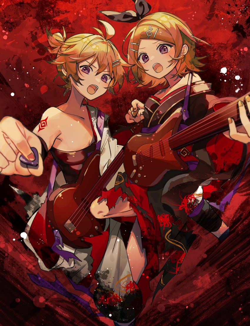 kagamine rin and kagamine len (vocaloid and 1 more) drawn by sazanami_(ripple1996)