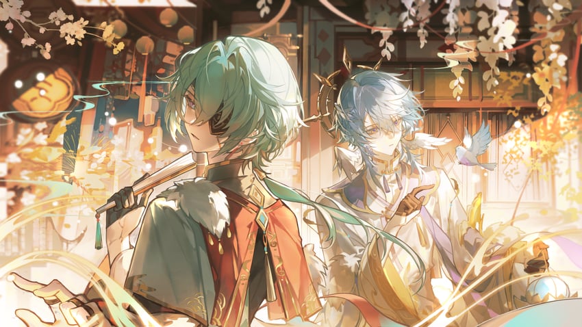 sunday and anaxa (honkai and 1 more) drawn by iron_hailai