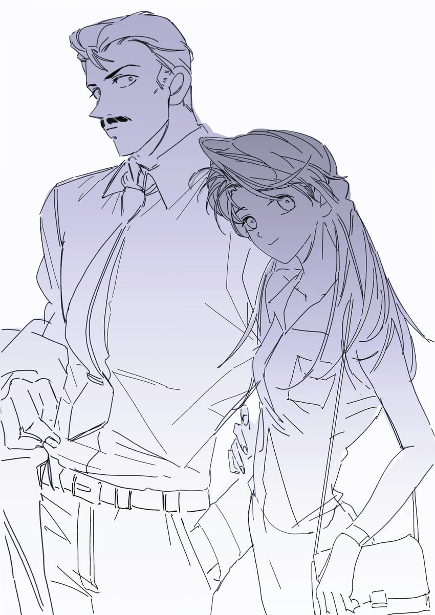 mouri ran and mouri kogoro (meitantei conan) drawn by mercuryxun