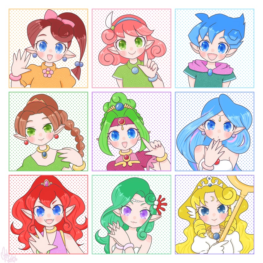 lip, windy, teana, seren, flare, and 4 more (panel de pon) drawn by mrskskb