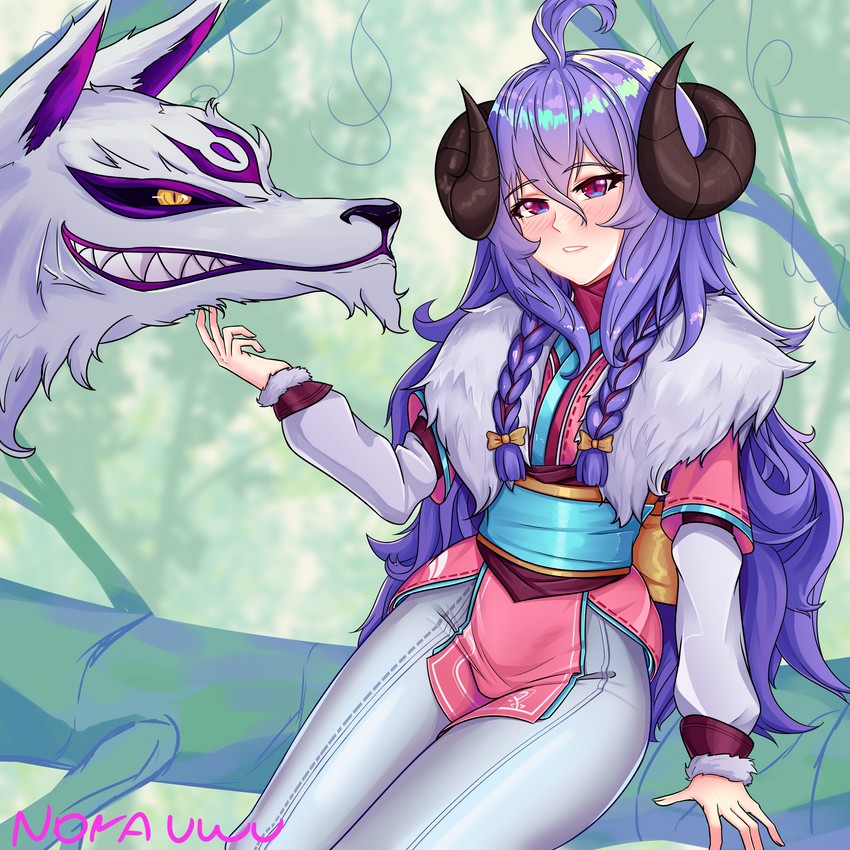 kindred, lamb, wolf, and spirit blossom kindred (league of legends) drawn by norauwu