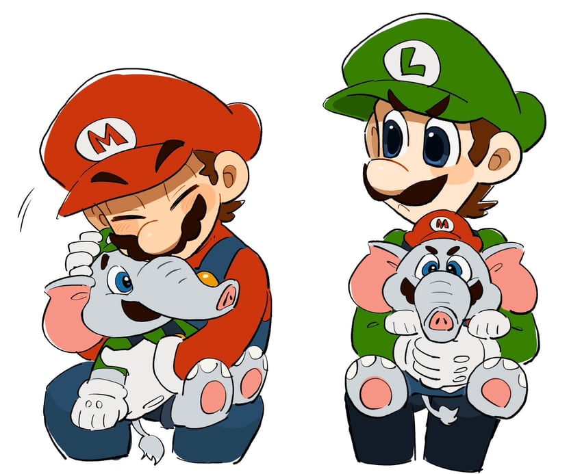mario, luigi, elephant mario, and elephant luigi (mario and 1 more) drawn by mimimi_(mimimim9999)