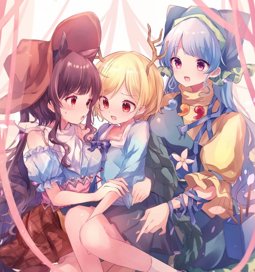 kicchou yachie, kurokoma saki, and haniyasushin keiki (touhou) drawn by moshihimechan