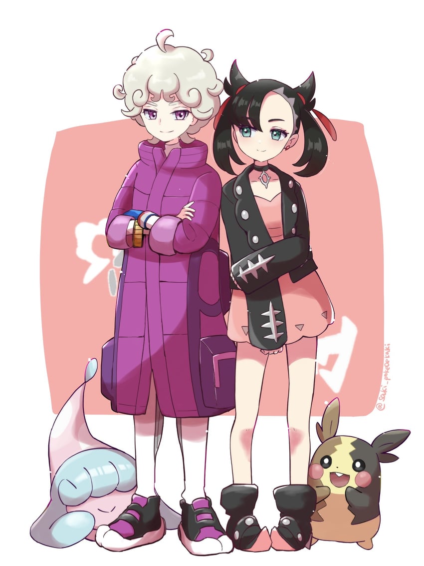 marnie, morpeko, bede, and hatenna (pokemon and 1 more) drawn by saki_pokeoekaki