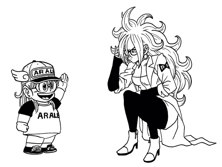 android 21 and norimaki arale (dragon ball and 2 more) drawn by lee_(dragon_garou)