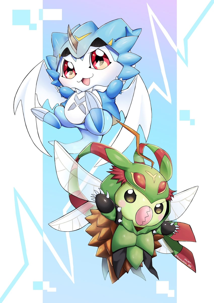 chibimon, xv-mon, stingmon, and minomon (digimon) drawn by shingetsu_(doru0222)
