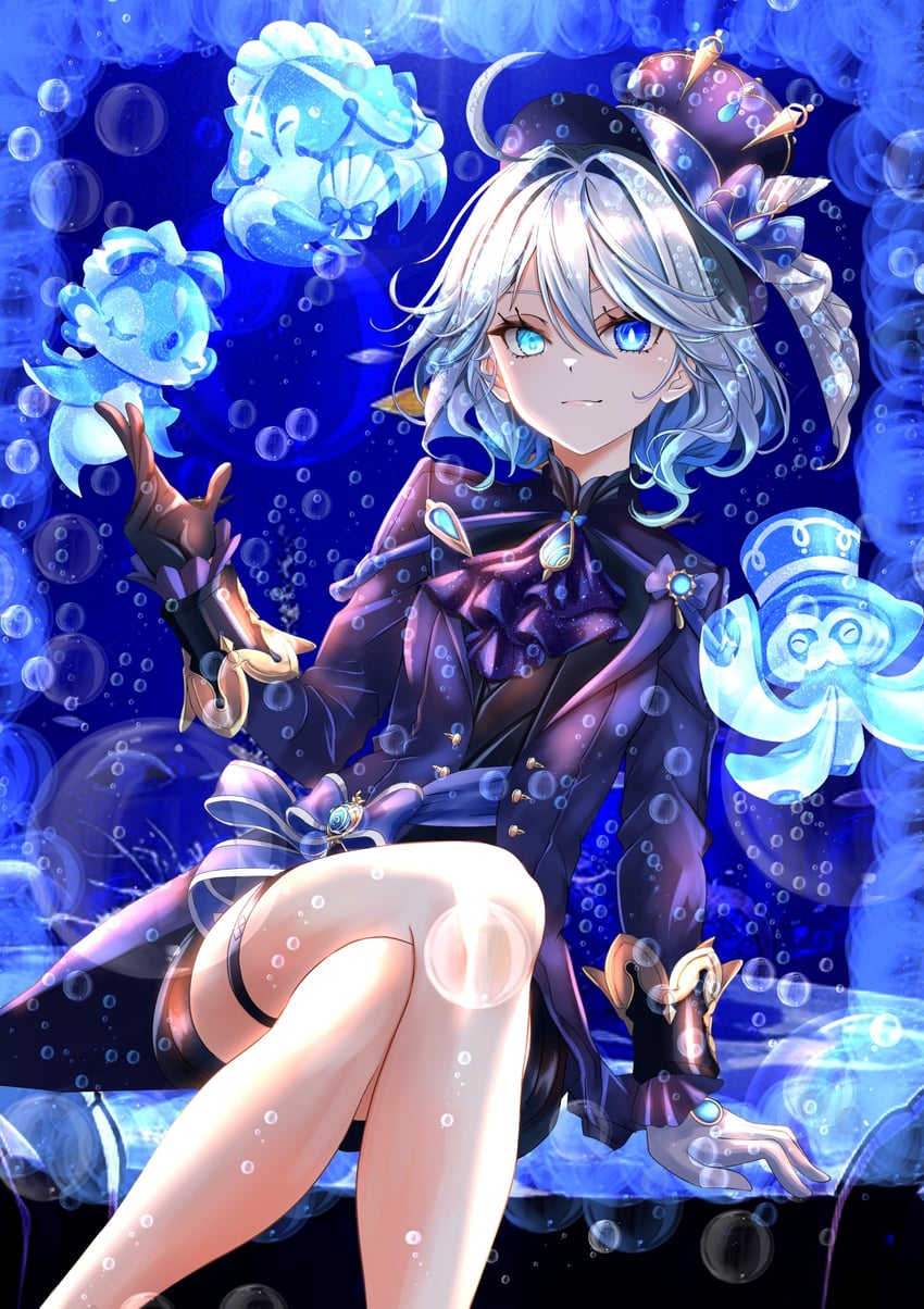 furina, surintendante chevalmarin, gentilhomme usher, and mademoiselle crabaletta (genshin impact) drawn by nakura_haru