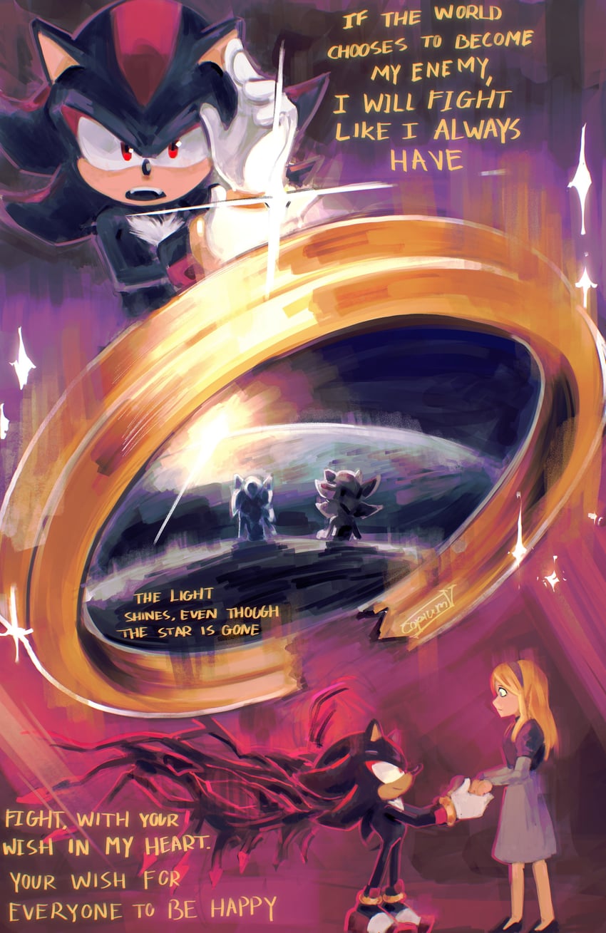 sonic the hedgehog, shadow the hedgehog, and maria robotnik (sonic and 4 more) drawn by copium_v