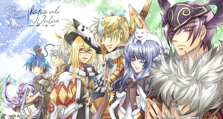 high priest, high wizard, shadow chaser, royal guard, minstrel, and 2 more (ragnarok online) drawn by ayamesin, azlia, and selcia