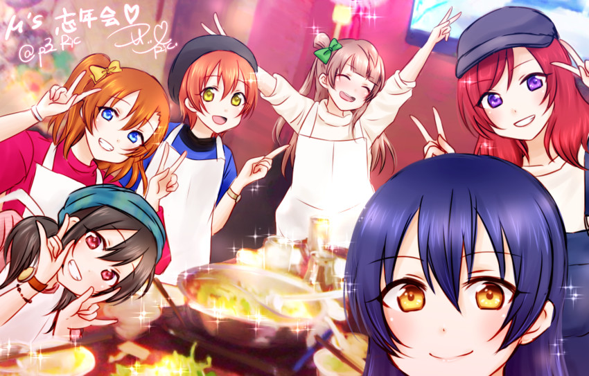 nishikino maki, sonoda umi, yazawa nico, minami kotori, kosaka honoka, and 7 more (love live! and 1 more) drawn by ric._(marchen_mozuku)
