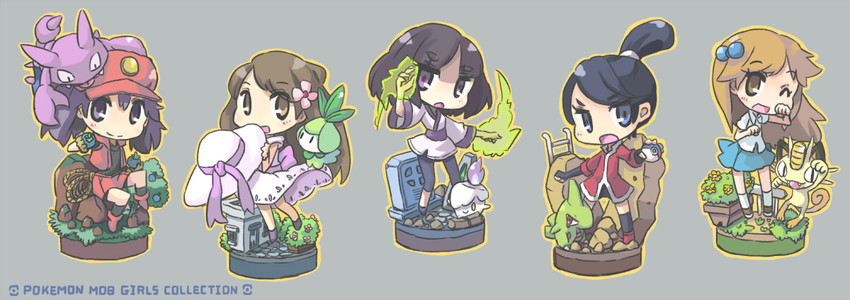 meowth, litwick, lass, petilil, larvitar, and 5 more (pokemon and 4 more) drawn by ueshita