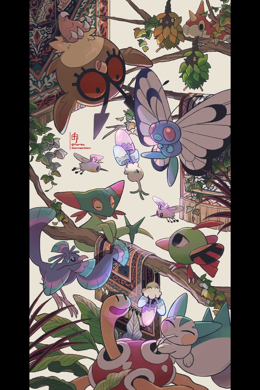 pachirisu, dreepy, butterfree, cutiefly, natu, and 6 more (pokemon) drawn by chikafuji