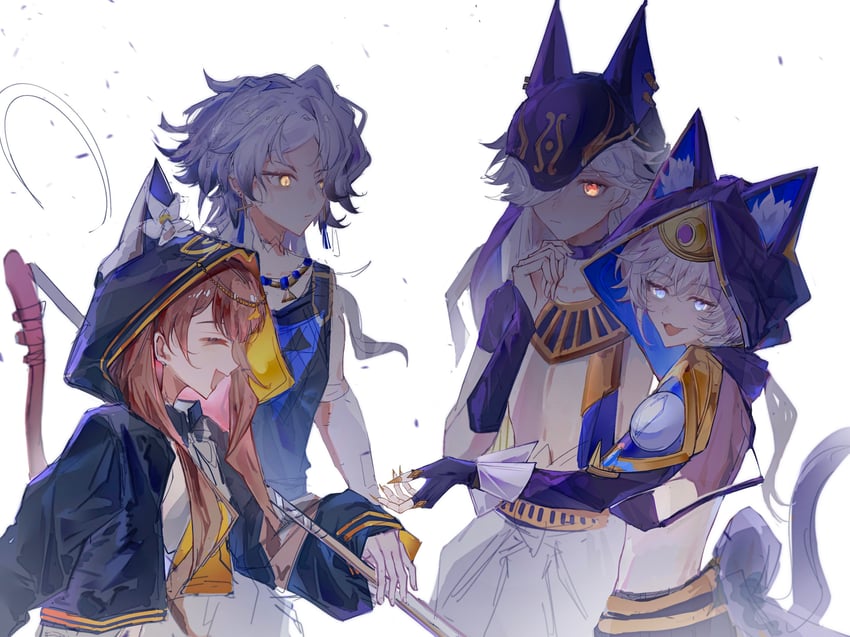 cyno, cipher, pepe, and sand reckoner (genshin impact and 4 more) drawn by qingningxiaan21085