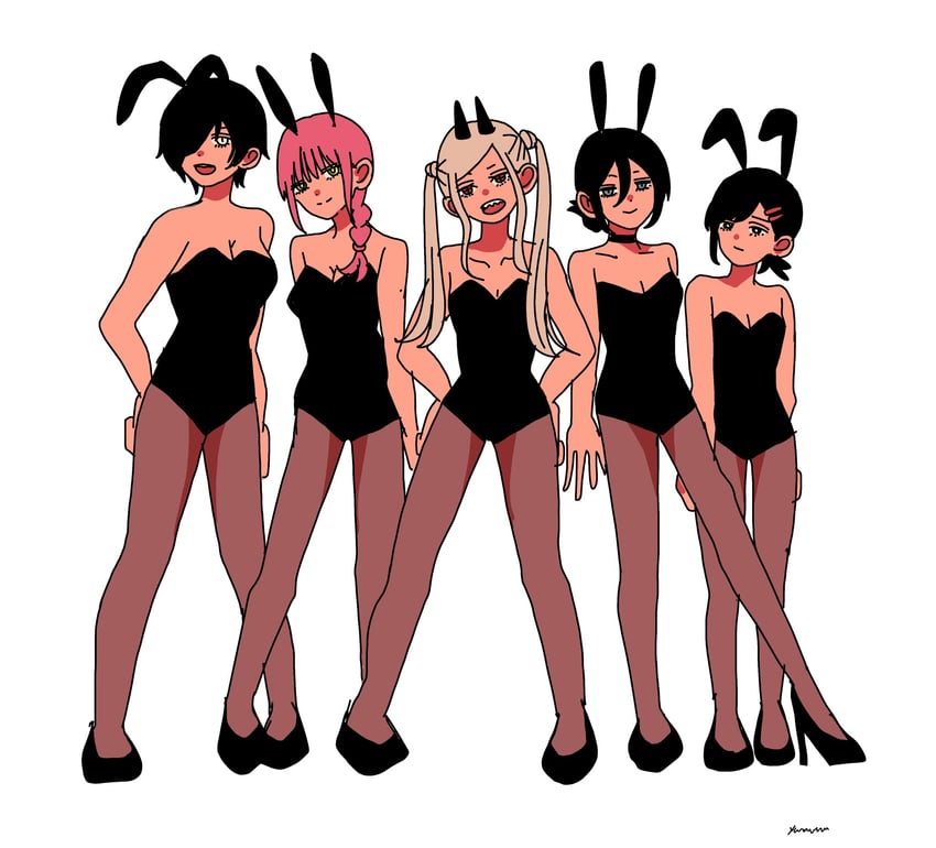 makima, power, reze, higashiyama kobeni, and himeno (chainsaw man) drawn by yuzuha_takamura