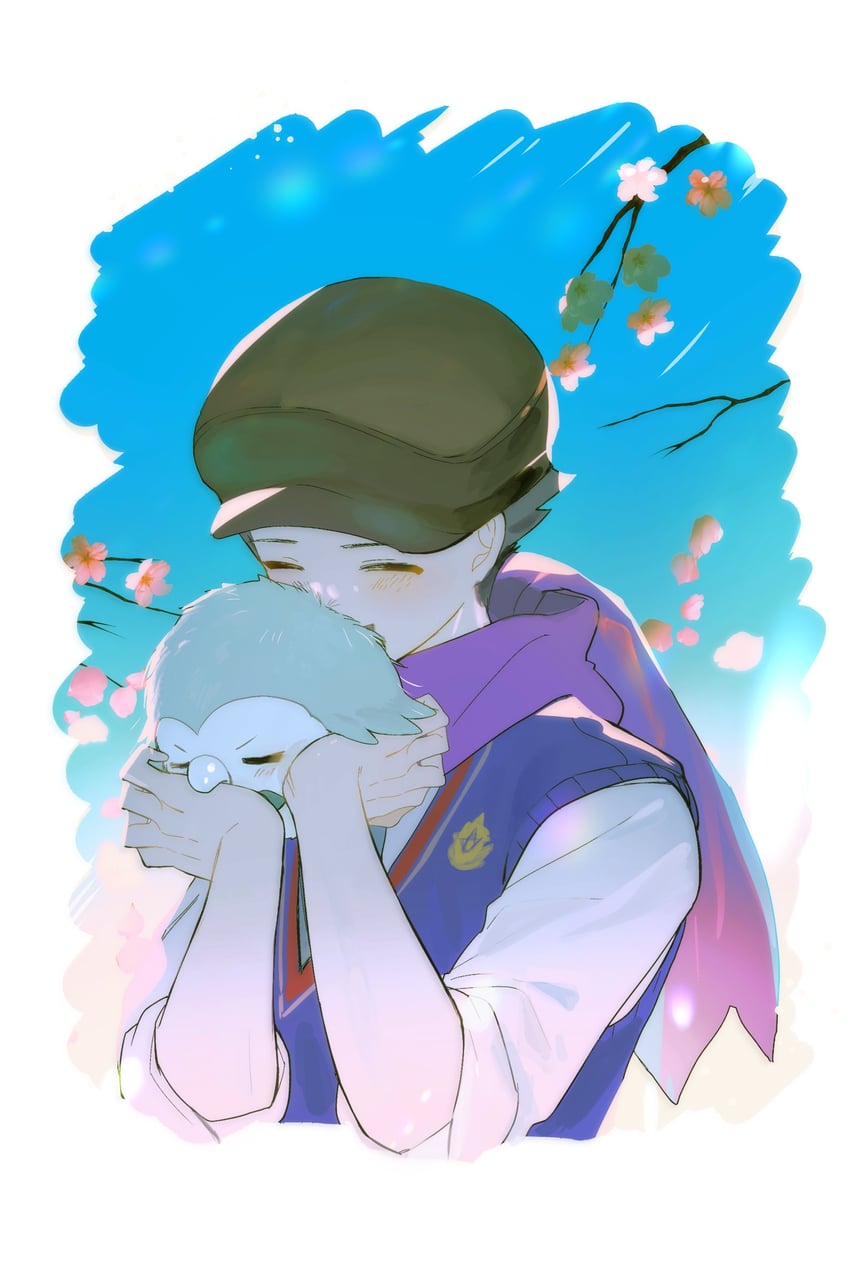 rowlet and rei (pokemon and 1 more) drawn by majyo_(witch_poke)