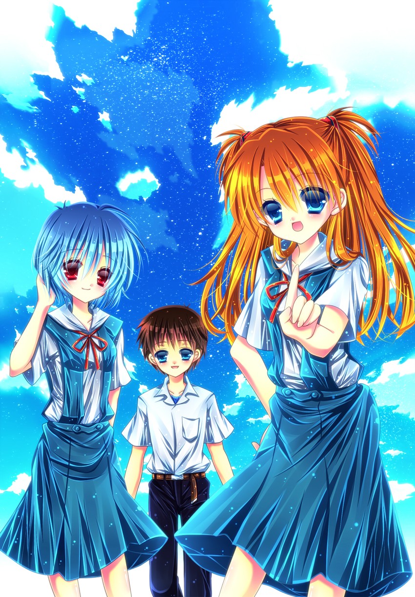 souryuu asuka langley, ayanami rei, and ikari shinji (neon genesis evangelion and 1 more) drawn by momomiya_mion