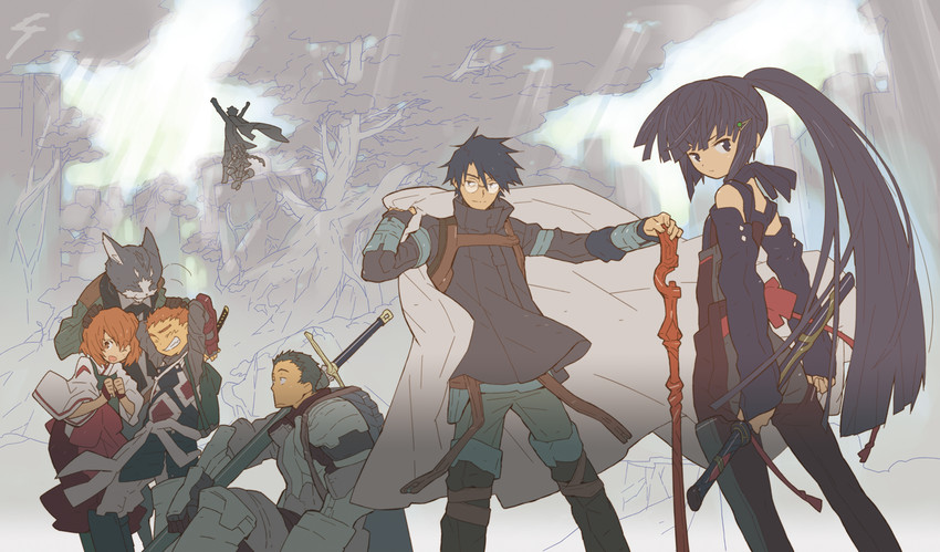 akatsuki, shiroe, isuzu, nyanta, minori, and 3 more (log horizon) drawn by hara_kazuhiro