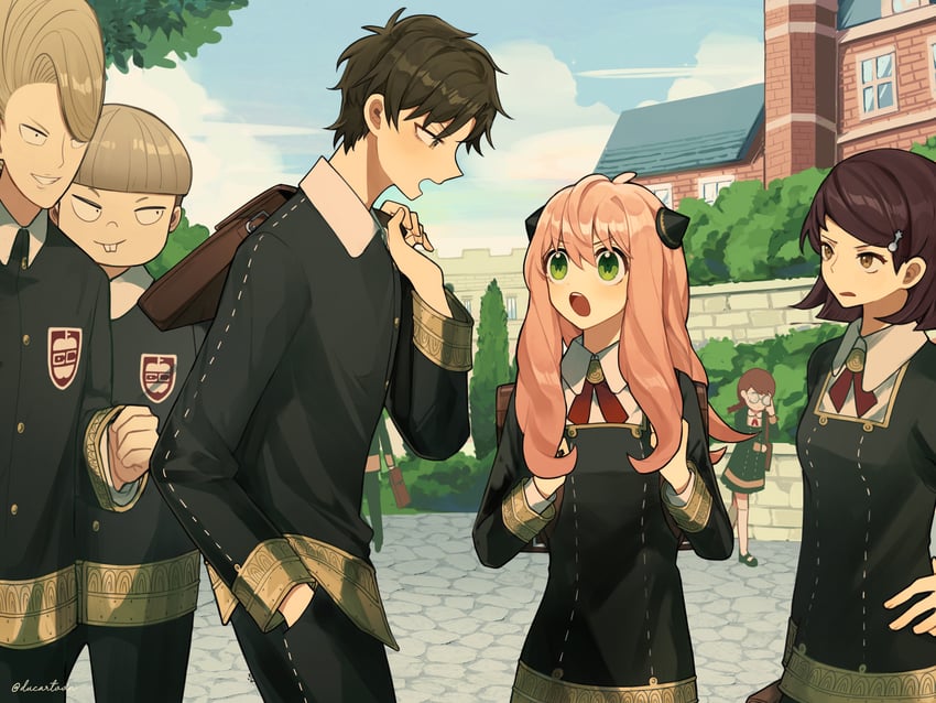 anya, damian desmond, becky blackbell, ewen egeburg, and emile elman (spy x family) drawn by ducartoon