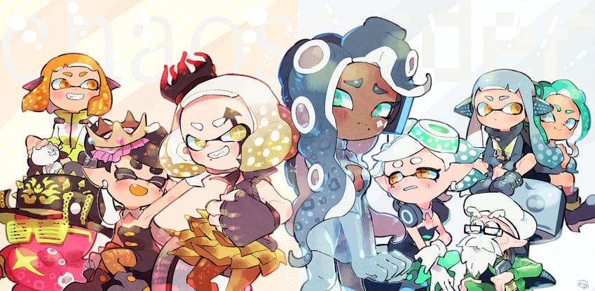 callie, marie, marina, pearl, agent 8, and 5 more (splatoon and 1 more) drawn by kirikuchi_riku