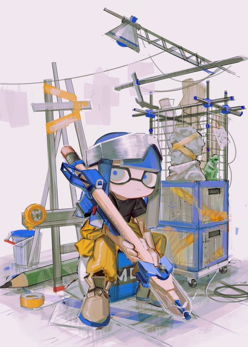 inkling player character and inkling girl (splatoon and 1 more) drawn by hossi