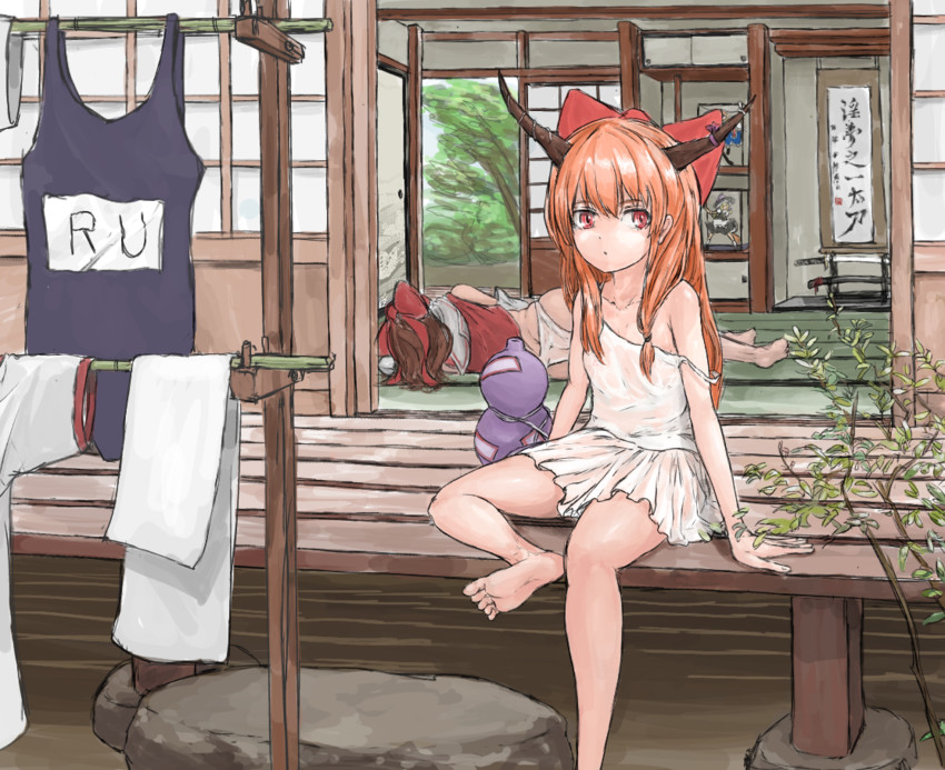 hakurei reimu, kirisame marisa, alice margatroid, ibuki suika, reu, and 1 more (touhou and 1 more) drawn by yma
