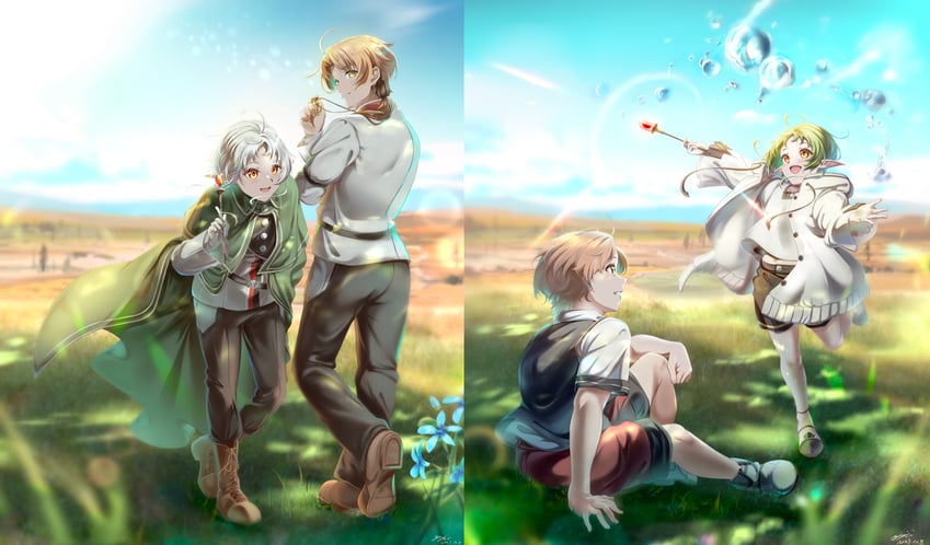 sylphiette and rudeus greyrat (mushoku tensei) drawn by yujin_(kanouyuuto-0423)