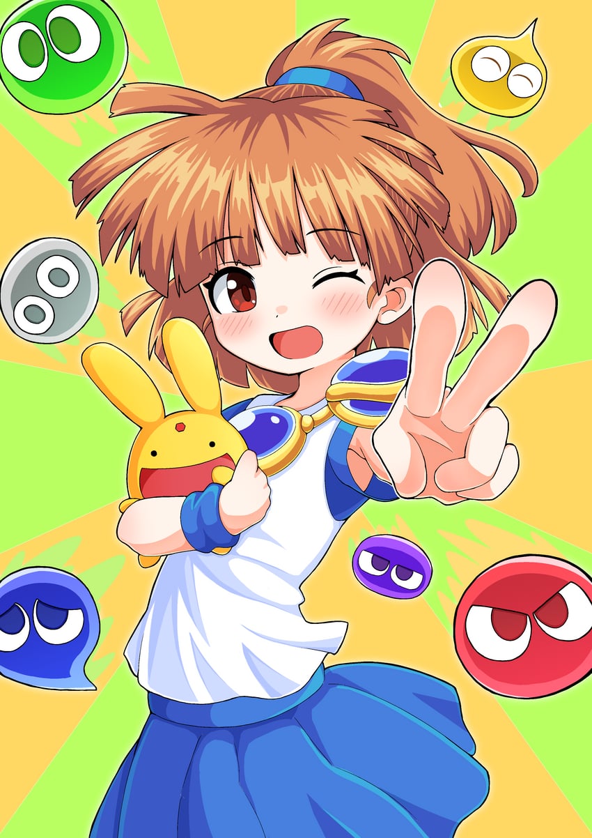 arle nadja, puyo, and carbuncle (puyopuyo) drawn by moroqoishii