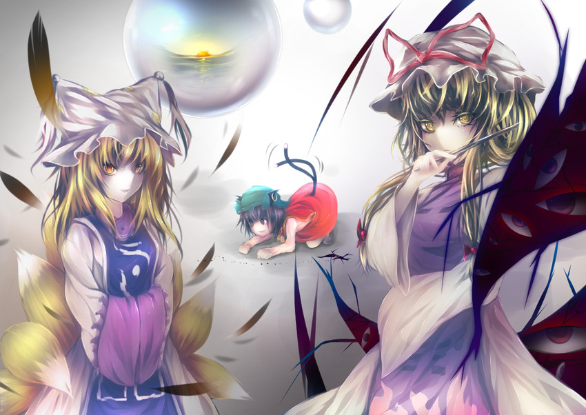 yakumo yukari, yakumo ran, and chen (touhou) drawn by ankh_(ankh_05)