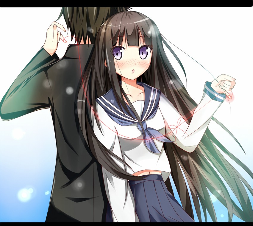 chitanda eru and oreki houtarou (hyouka) drawn by hobii_(lebataka08)
