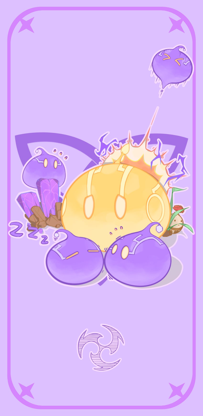 slime, jumpy dumpty, electro slime, and mutant electro slime (genshin impact) drawn by ccccrack