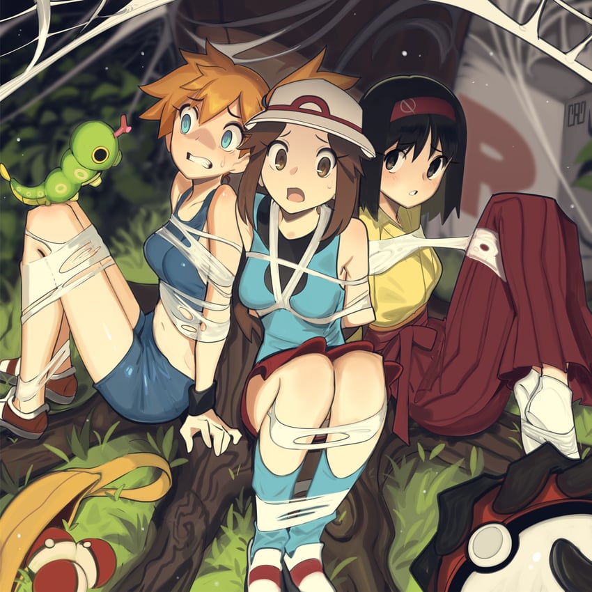 misty, leaf, erika, and caterpie (pokemon and 1 more) drawn by cad_(caddo)
