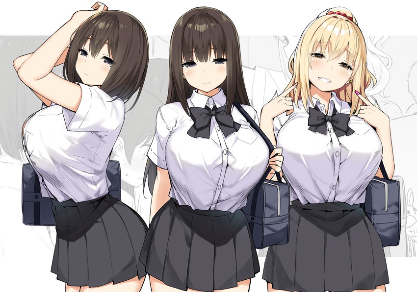 yui, sidelocks onee-san, and mole onee-san (original and 1 more) drawn by sky-freedom