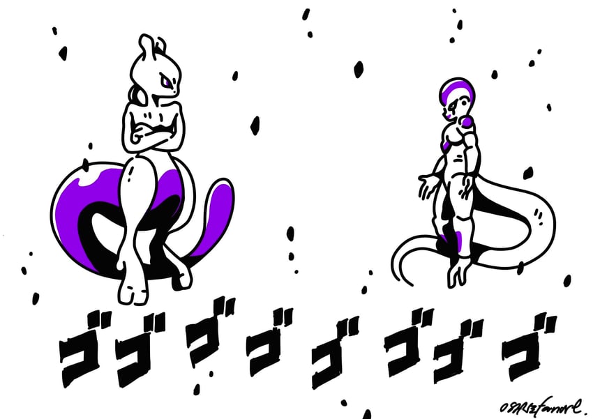 mewtwo, frieza, and final form frieza (pokemon and 1 more) drawn by osare_graffiti