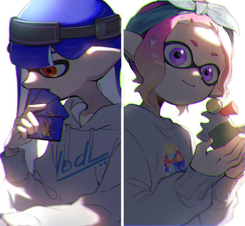 inkling player character, inkling girl, and smallfry (splatoon and 1 more) drawn by nuo_001