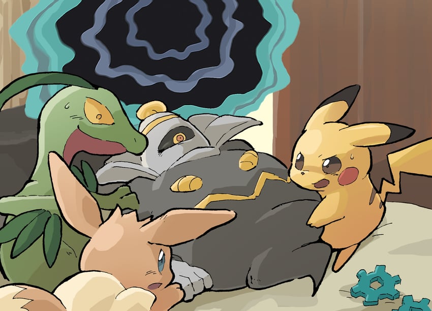 pikachu, eevee, dusknoir, and grovyle (pokemon and 2 more) drawn by gerigoo
