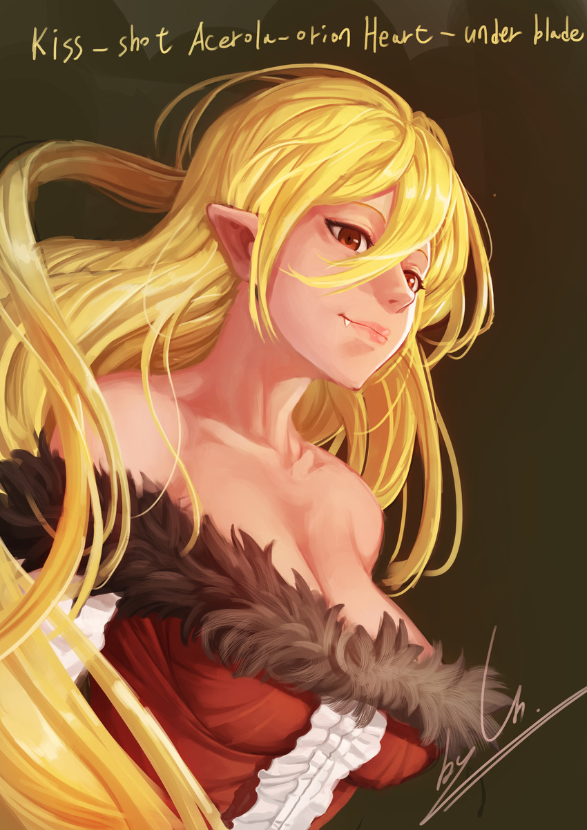 oshino shinobu and kiss-shot acerola-orion heart-under-blade (monogatari and 1 more) drawn by unknown_(dgraymem)