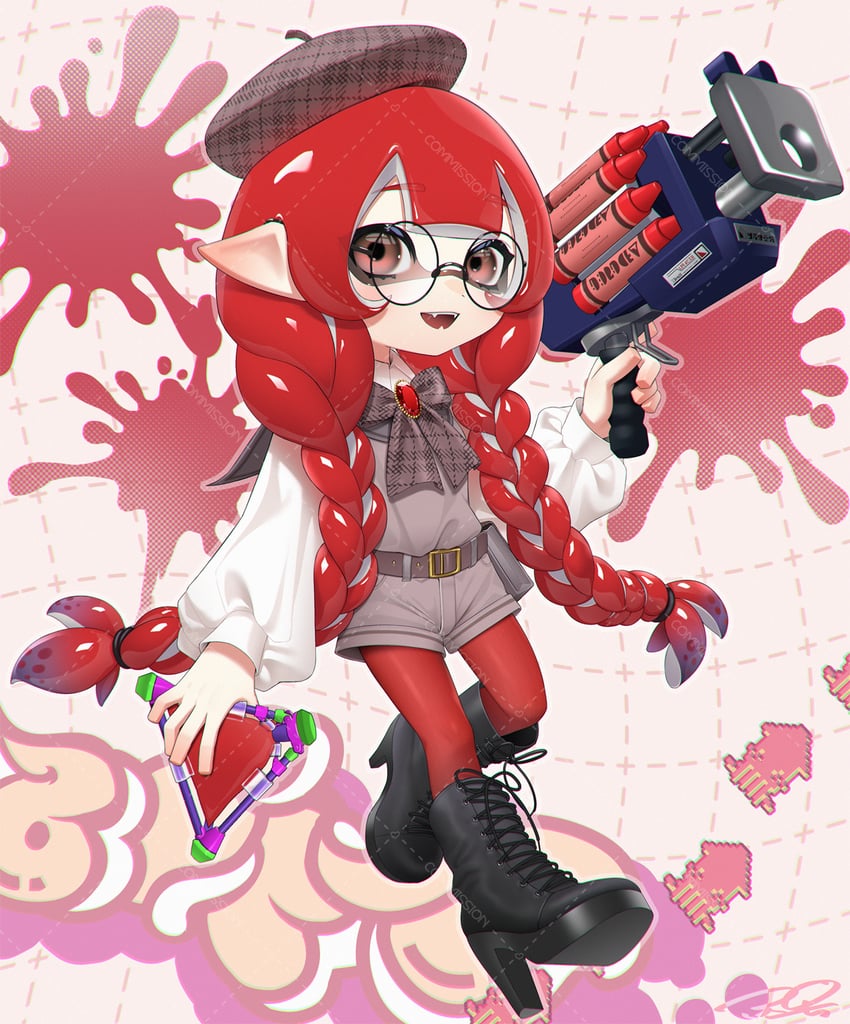 inkling player character and inkling girl (splatoon) drawn by puchiman