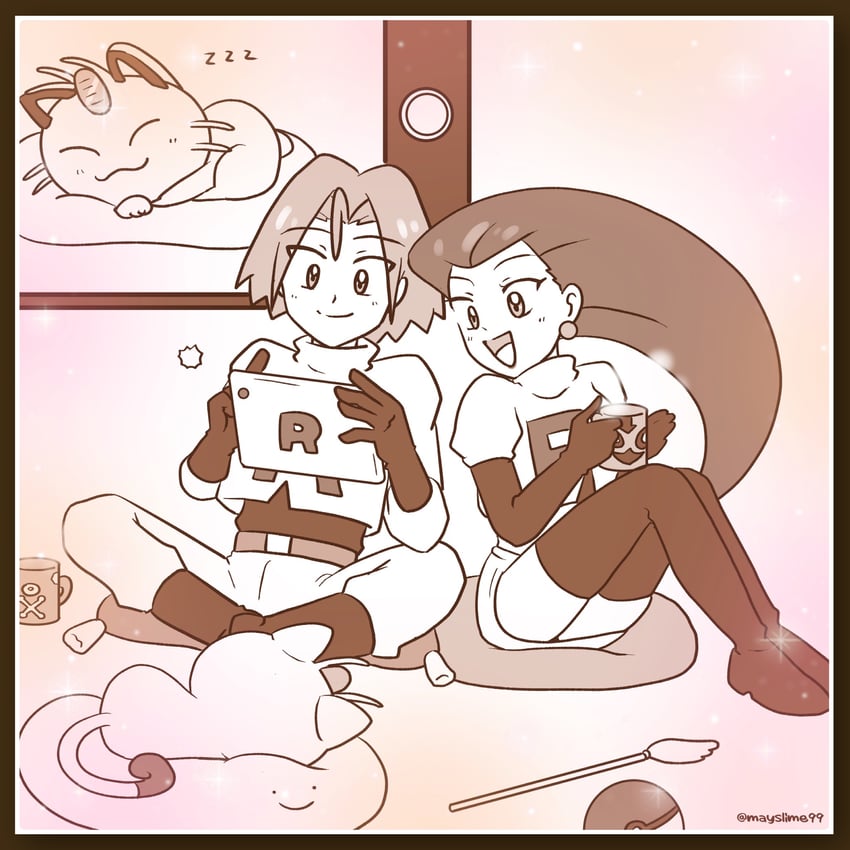 jessie, james, meowth, and weezing (pokemon) drawn by lapis-lazzuli