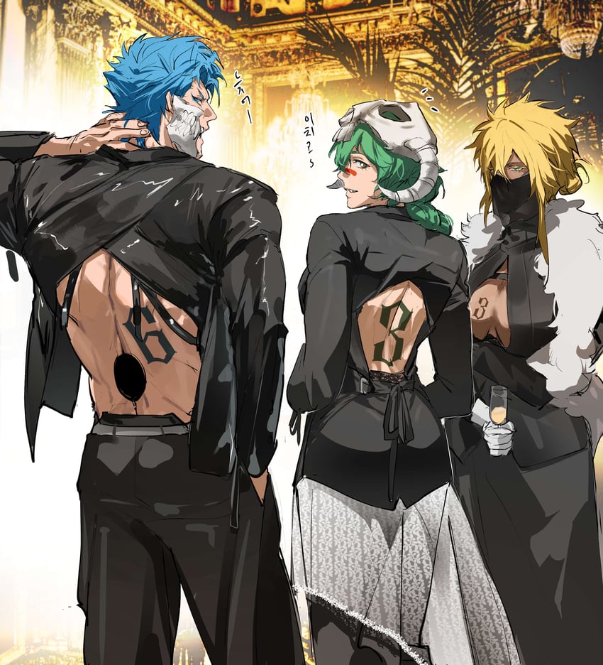 tier harribel, nelliel tu odelschwanck, and grimmjow jaegerjaquez (bleach) drawn by chamsut0905