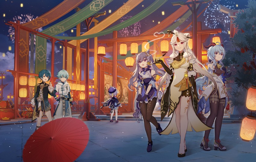 ganyu, keqing, qiqi, ningguang, xingqiu, and 1 more (genshin impact) drawn by seigaaaa