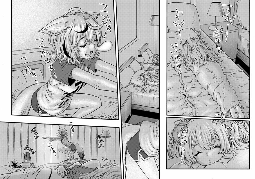 yukihana lamy, shishiro botan, omaru polka, and momosuzu nene (hololive) drawn by takayama_akira