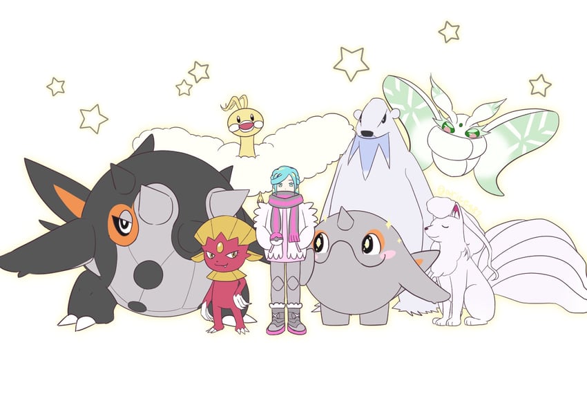 grusha, altaria, weavile, alolan ninetales, frosmoth, and 3 more (pokemon and 1 more) drawn by arice487