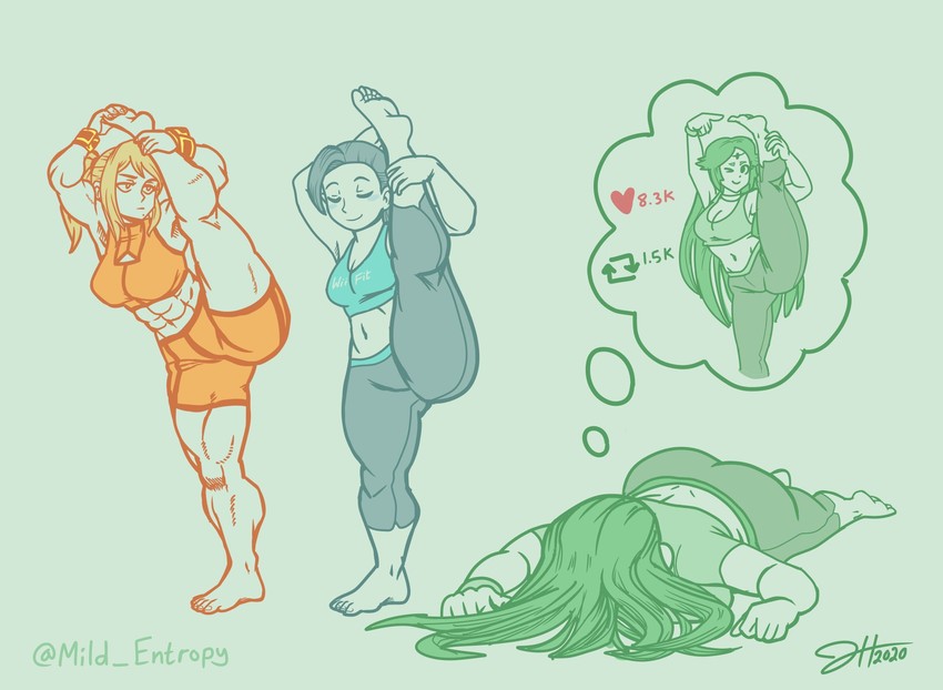 samus aran, palutena, and wii fit trainer (super smash bros. and 4 more) drawn by mild_entropy