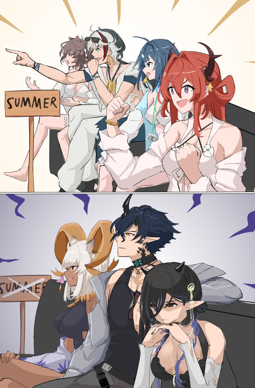 surtr, la pluma, carnelian, elysium, flamebringer, and 2 more (arknights) drawn by toyyot