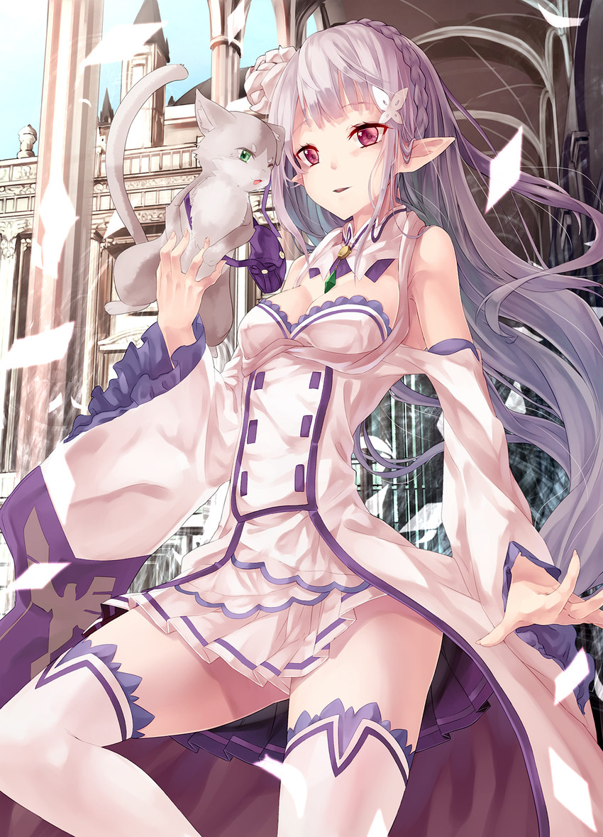 emilia and puck (re:zero kara hajimeru isekai seikatsu) drawn by saraki