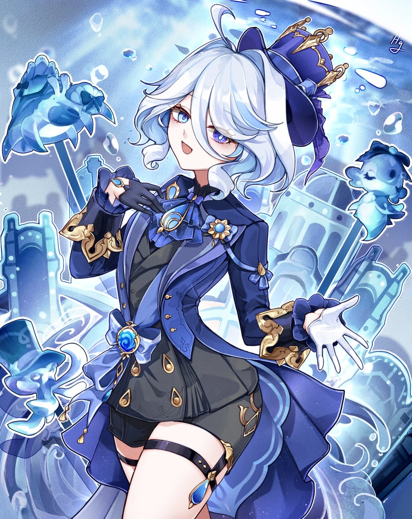 furina, surintendante chevalmarin, gentilhomme usher, and mademoiselle crabaletta (genshin impact) drawn by shuiyinzijun